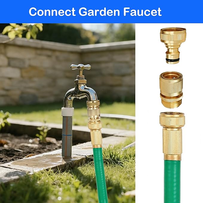 Hourleey Garden Hose Quick Connect, 6 Set Solid Brass 3/4 Inch GHT Thread Garden Hose Quick Connect Fittings, No-Leak Male and Female Water Hose Quick Release Connectors
