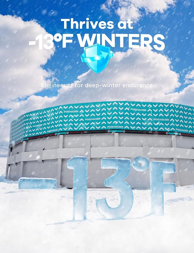 POOLHACKER 【2025 Upgrade】 21 ft Winter Pool Cover - 21ft Round Above Ground, 500D Thick & Durable Winter Pool Cover, Upgraded with Velcro, Cable and Pulley System for a Windproof, Secure Fit