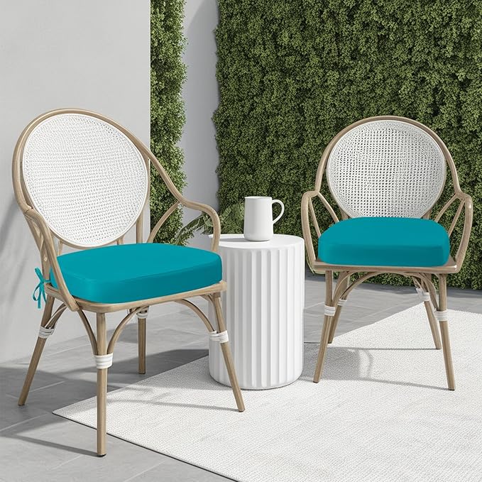 idee-home Outdoor Chair Cushions Set of 2, 19" x 19" x 3" Thick D-Shaped Patio Furniture Outdoor Seat Cushions Waterproof with Ties, Dining Pads