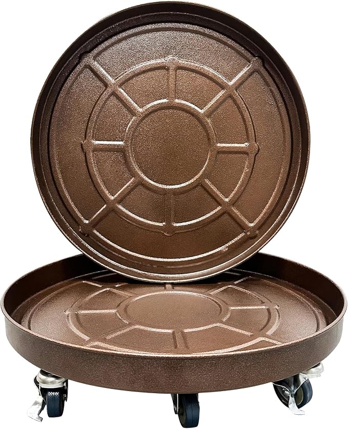 Plant Caddy with Wheels 20 Inch 2 Pack, Heavy Duty Metal Plant Stand & Dolly with Lockable Casters, Holds 310 lbs for Indoor Outdoor Large Flower Pots, Bronze