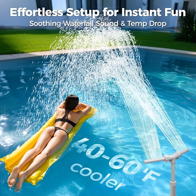 KLLEYNA Dual Spray Pool Fountains for Above-Inground Swimming-Pool - Telescopic 15-22" Pipe Height, Summer Waterfall Cooler Improve Circulation,Pool Sprinkler Decor Adjustable Pressure (Light Gray)