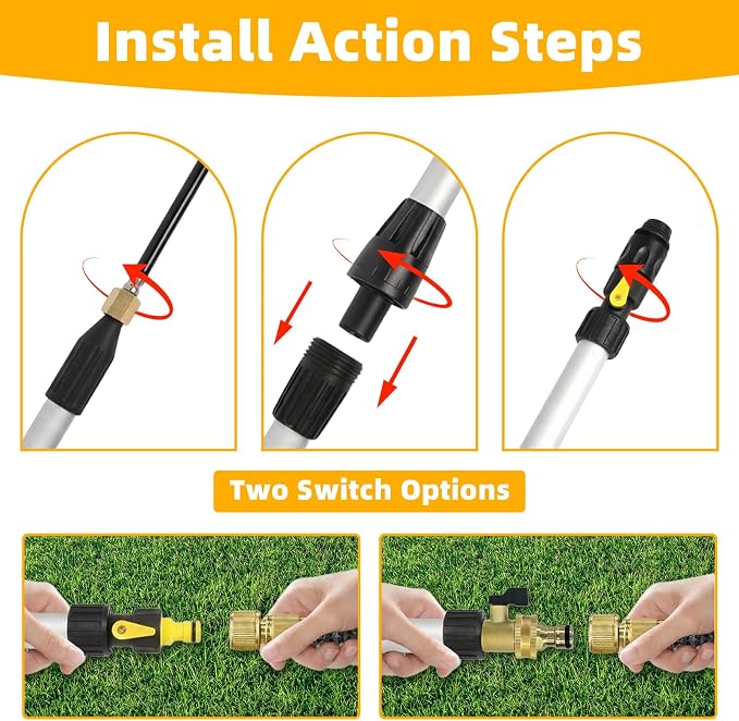 16FT Reach Gutter Cleaner, Gutter Cleaning Tools from the Ground with 3/4" Brass Shut-Off Valve & Bendable 360° Rotating Water Wand, Safe Cleaning for 2-Story Homes