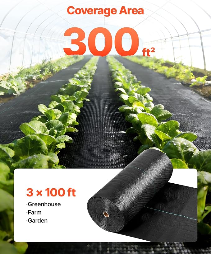 VEVOR 3x100FT 5oz Weed Barrier Fabric Heavy Duty, Landscape Fabric, Weed Blocker Fabric, Garden Weed Mat Lawn Fabric, Weed Control Fabric, Driveway Fabric, Ground Cover, Woven Landscape Cloth, Black