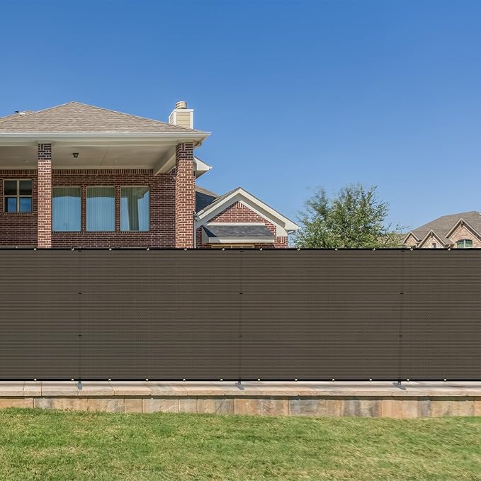 Bynbbur 5'x7' Outdoor Privacy Screen Freestanding with Iron Poles and Stakes, Temporary Dog Fencing, Backyard Divider, Metal Garden Fence for Pool Patio Barrier Border, Brown