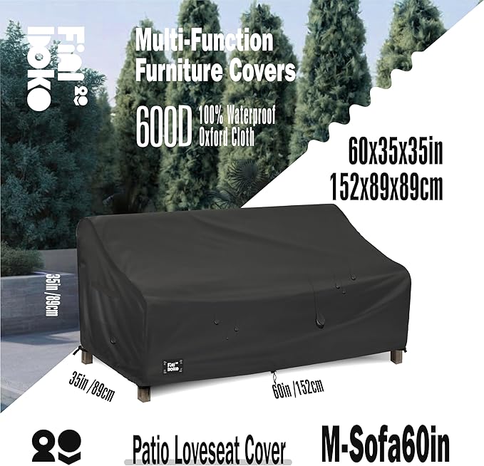 2-Seater Outdoor Couch Cover,60" Wx38 Dx35 H Patio Loveseat Cover,100% Waterproof Heavy Duty Patio Sofa Covers,Patio Furniture Covers,Black