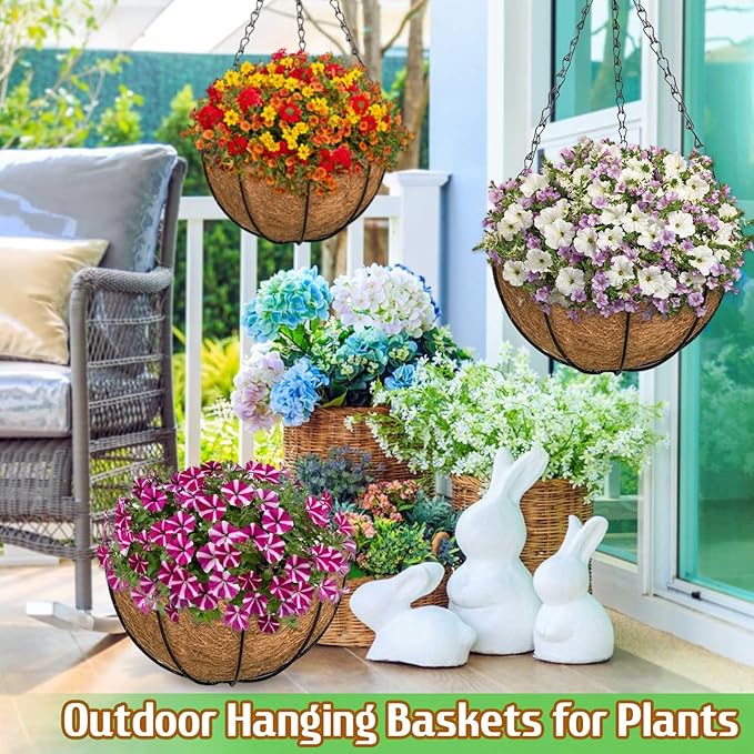 ZeeDix 6 Pack 10 Inch Metal Round Hanging Planter Basket with Coconut Liners Replacement, Hanging planters Baskets with Natural Coco Liner for Outdoor Indoor Planters Flowers Vegetables