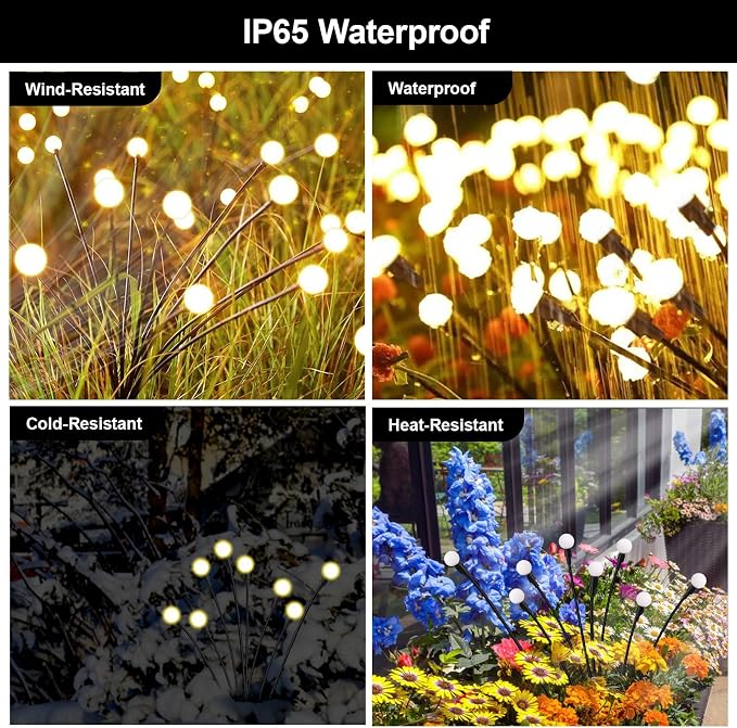 Firefly Lights Solar Outdoor, 8 Modes 800mAh Swaying Solar Firefly Garden Lights Stakes Outdoor Waterproof for Outside Yard Patio Plant Christmas Holiday Garden Decor Warm White(6 Pack)