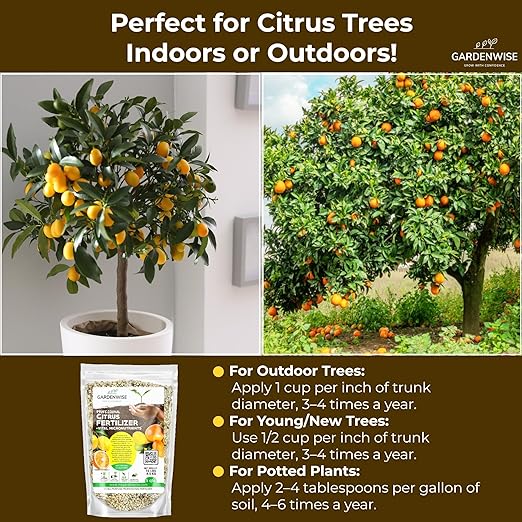 GARDENWISE Professional Citrus Fertilizer + Vital Micronutrients; Perfect Balanced NPK for All Citrus; for Indoor and Outdoor Plants; Orange, Lime, Avocado and Lemon Tree Fertilizer (2 QUARTS)