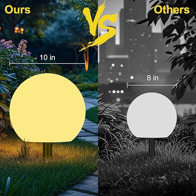 10 Inch Ball Light, Outdoor Glow Globe Light with Remote Control, LED Solar Gazing Ball Night Light 16 Modes RGB Color Changing, Waterproof Solar Globe for Garden Yard Pathway Decor