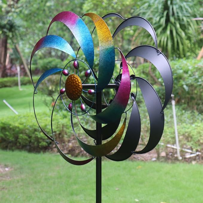 Large Wind Spinners Outdoor Colorful Metal Wind Sculptures | Kinetic Windmills, Yard and Garden Decoration, 70x20 Inches
