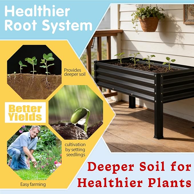 Large Galvanized Raised Garden Bed Outdoor with Legs, Load Capacity 1200LB, 48x26x30in Raised Garden Bed, for Backyard/Patio/Balcony/Gardening/Vegetables Flowers, Black