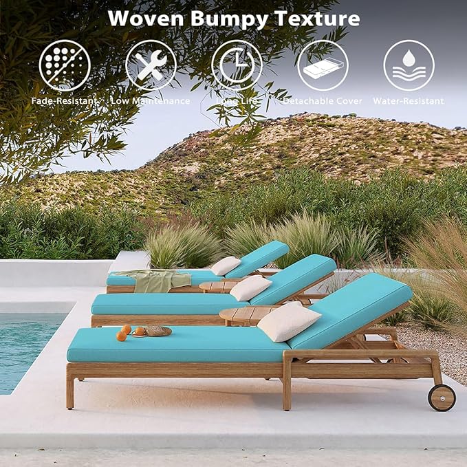 Sundale Outdoor Olefin Chaise Lounge Cushion Set of 2, Water-Resistant Patio Lounge Chair Cushion, Thick Lounger Pad with 4 Straps Teal, 72 x 21 x 4 Inches