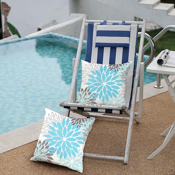 DFXSZ Sky Blue Flower Pillow Covers 18x18 Inch Set of 2 White Gray Colored Throw Pillows Outdoor Waterproof Decor for Living Room Sofa Patio Funiture Garden Floral Polyester Pillow Covers 002M18
