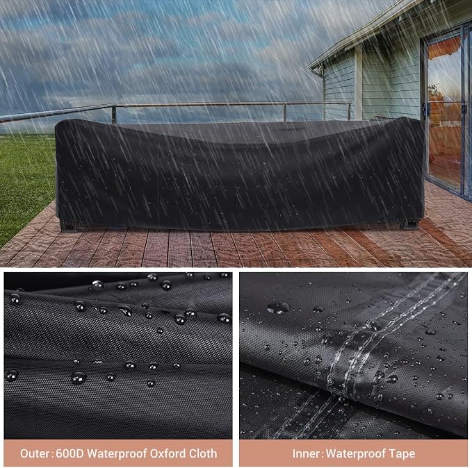 Patio Furniture Set Cover Waterproof, Mrrihand Outdoor Sectional Sofa Set Cover Heavy Duty 600D Table and Chair Set Cover 74" L×47" W×28" H