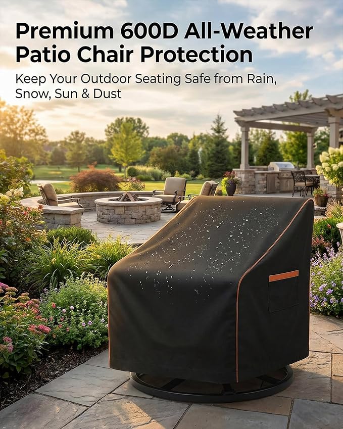 Outdoor Waterproof Patio Chair Covers, Heavy Duty Oxford Coating Weather Resistant Patio Furniture Covers 600D 33W x 35D x 36H inches 2-Pack, Black
