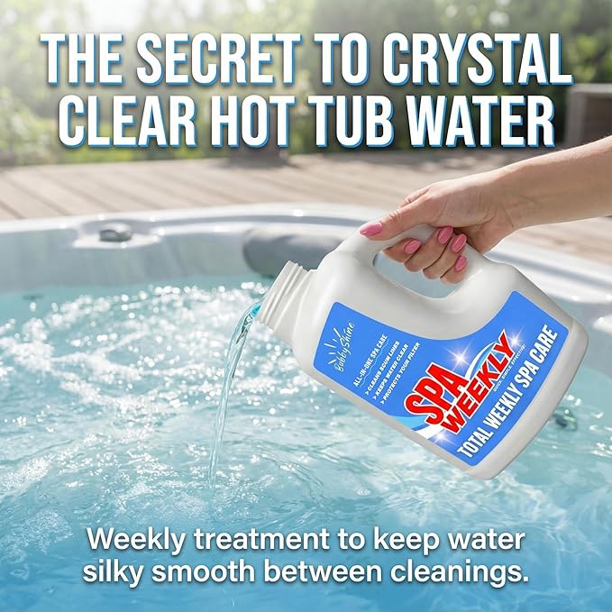 5-in-1 Hot Tub Chemicals – Spa Weekly Cleaner & Clarifier, Weekly Hot Tub Cleaner, Filter Protector + Water Conditioner, Clear Finish for Spas & Inflatable Tubs, 3 Liter (101.5 fl oz) – BubbyShine