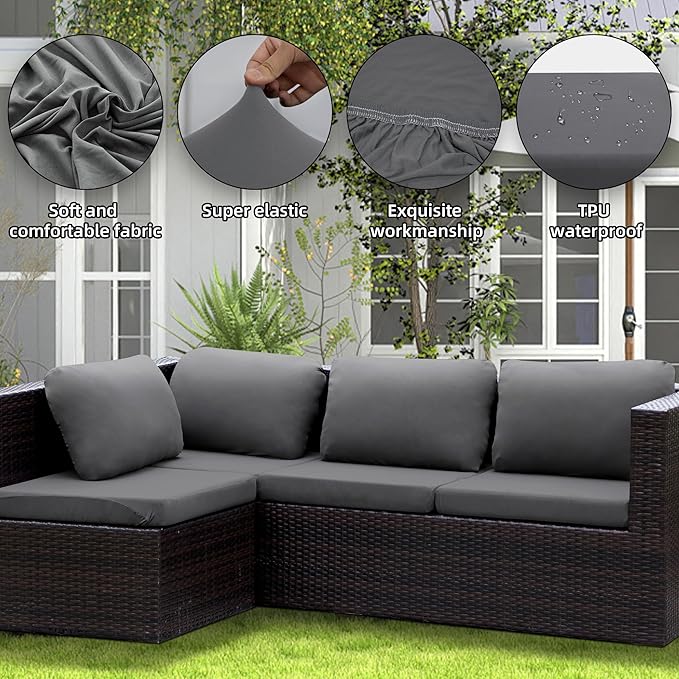 Outdoor Cushion Covers Set,14PCS Patio Furniture Couch Seat Slipcovers, Replacement for Sofa Sectional Chair(Cover，Only)