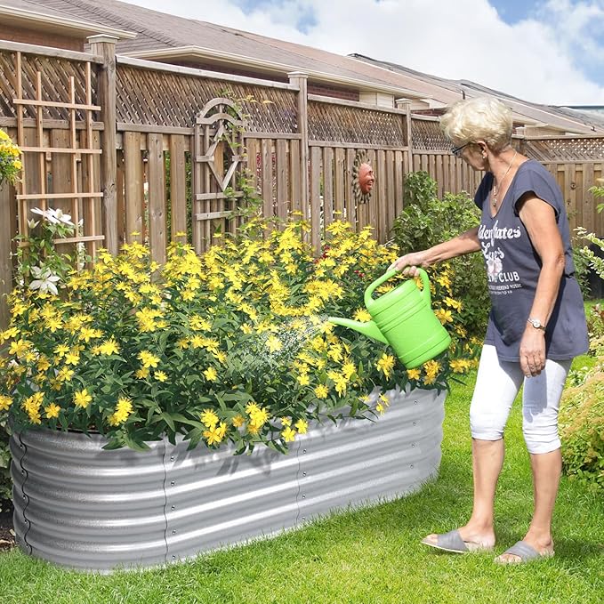 Aoodor 5 x 2 x 1.5 ft Oval Galvanized Raised Garden Bed Kit, 4-in-1 Large Metal Outdoor Planter Box for Vegetables, Flowers, and Herbs, 17" Tall, Silver