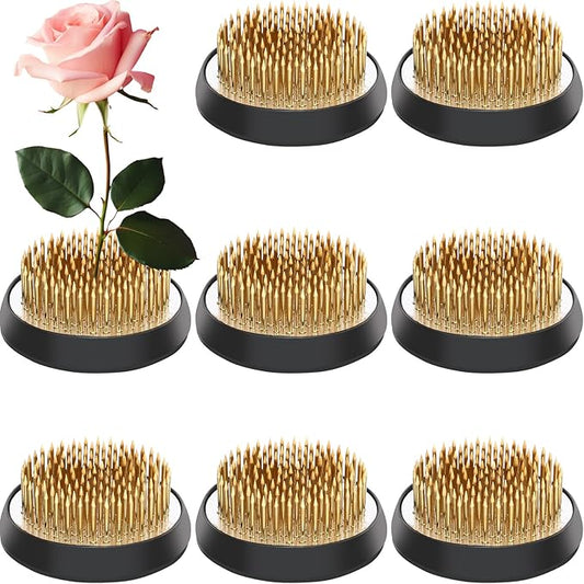 Sliner 8 Pcs 2.76 Inch Floral Frogs Round Brass Flower Holder Japanese Ikebana Vase Floral Frogs Arranger Fixed Tools Pin for Flower Arrangement Home DIY Craft(Gold)