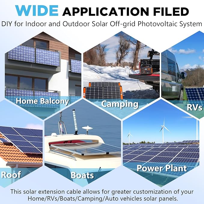Solar Panel Wire 65Ft, Solar Wire 10AWG, Solar Extension Cable, Solar Panel Cable, 10 Gauge Wire Tinned Copper PV Wire for Home Roofs RV Camping Boat Solar Panels