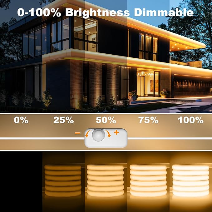 IP67 Waterproof COB LED Strip Lights AC 110V-120V Direct Plug, 66FT Super Bright Outdoor Strip Lights with Double Fuse Controller, 2700K Warm White LED Strips for Garden Patio Commercial Decor