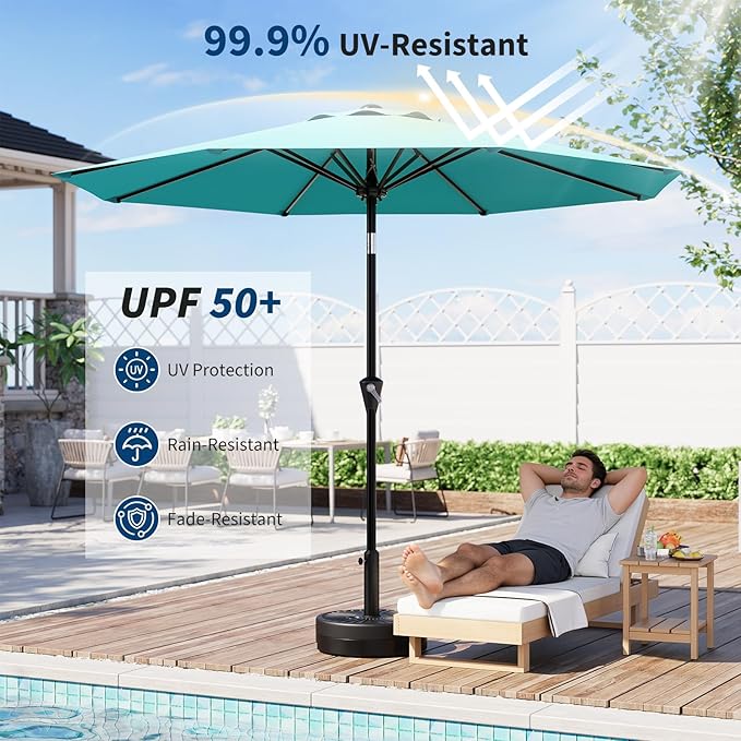 GarveeLife 10FT Umbrella Outdoor Patio, Table Umbrella with Push Button Tilt and Crank, 8 Sturdy Ribs Waterproof UV Protection for Garden, Pool, Deck, Backyard, Market (Sky Blue)