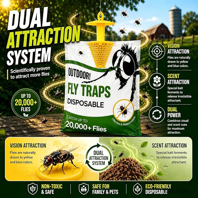 9 Pack Fly Traps Outdoor Hanging Add Water - Portable Fly Catcher Outdoor Flying Insect Trap Fly Traps for Ranch/Barn/Patio/Campsite/Trash