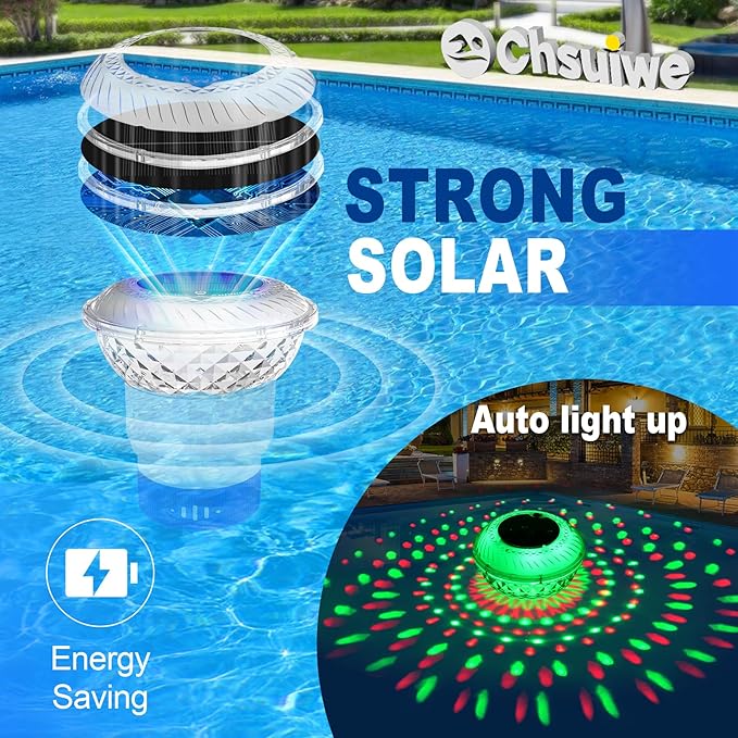 Pool Chlorine Floater with Marquee Light,Color-Changing Chlorine Floater with Button Control,Floating chlorines Dispenser for Pool,Adjustable Release Solar chlorines floaters for Hot Tub,Blue