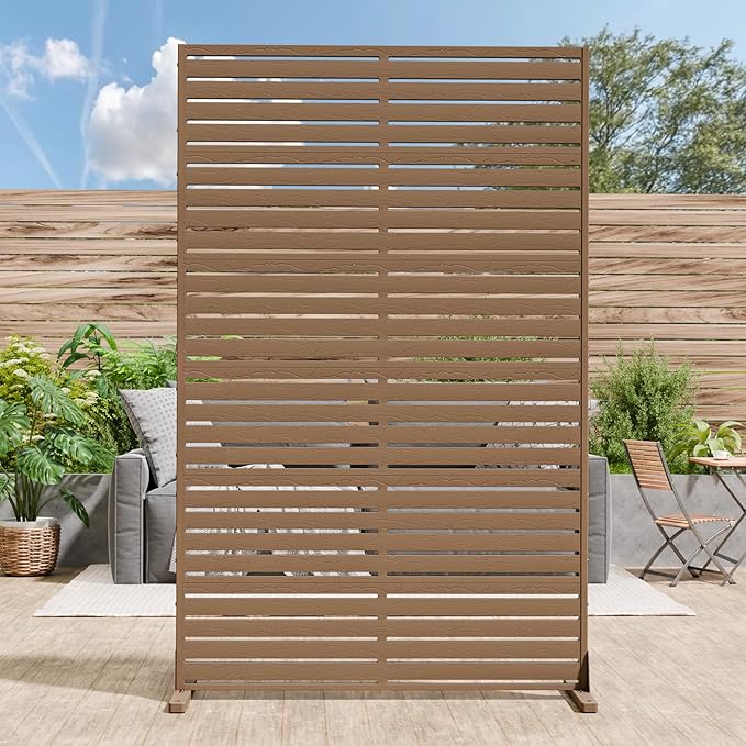 Privacy Screen Outdoor 72" Freestanding Privacy Panel with Stand, HDPE Decorative Privacy Fence with Louver Pattern, Patio Divider Screen, Privacy Screens for Outside, Balcony, Brown