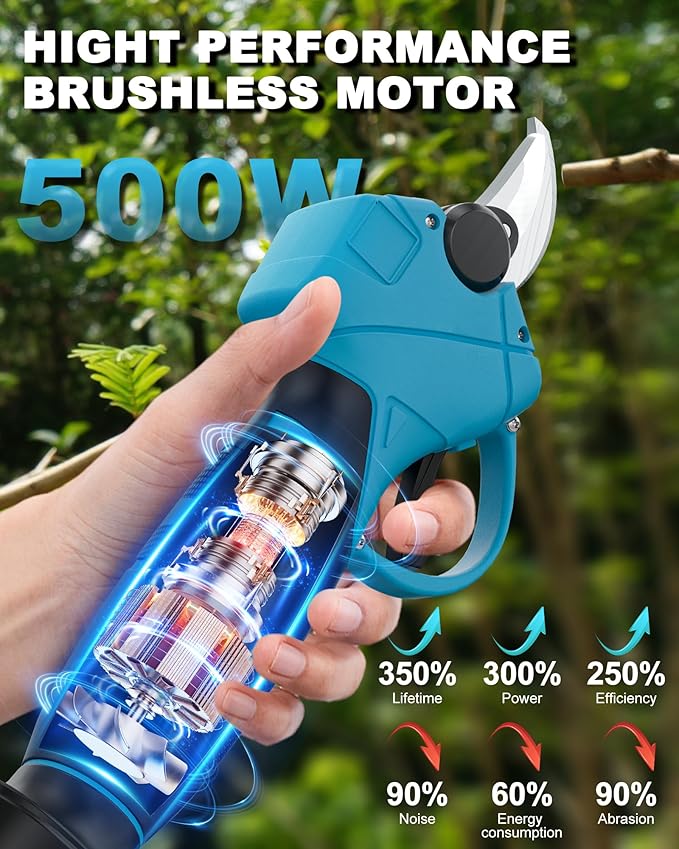 21V Cordless Electric Pruning Shears, Adjustable Cutting Diameter 0.8-1.2 IN Cordless Electric Branch Trimmer, Portable Pruning Shears for Garden with LCD Display and SK5 Blades(Two Battery)