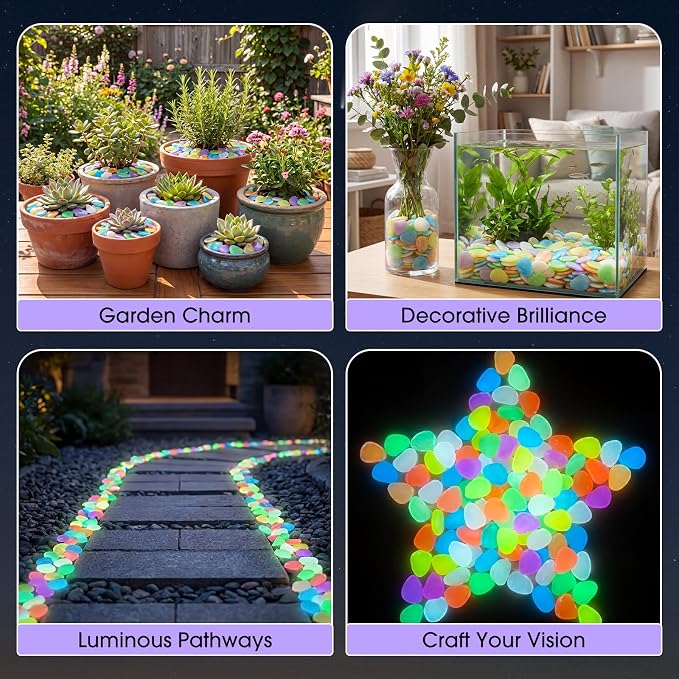 Landical 100 Pcs 1.8 Inch Large Glow in The Dark Rocks Pebbles Outdoor Fish Tank Rocks Aquarium Gravel Luminous Stones for Walkway Succulent Plant Halloween Decor (Colorful)