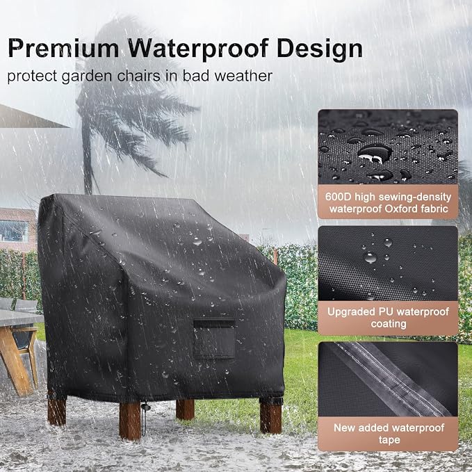 Mrrihand Patio Chair Covers Outdoor Furniture Covers Waterproof Lounge Deep Seat Cover Heavy Duty Lawn Patio Furniture Covers 2 Pack - 38W x 31D x 29H inch