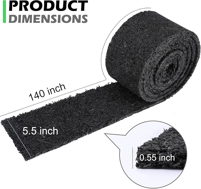 Adnee 140 x 5.5 Inch Reversible Rubber Mulch Mat, 2 Roll Black Recycled Rubber Walkway, Permanent Garden Edging Barrier Mat for Landscaping Plants Vegetables Flowers