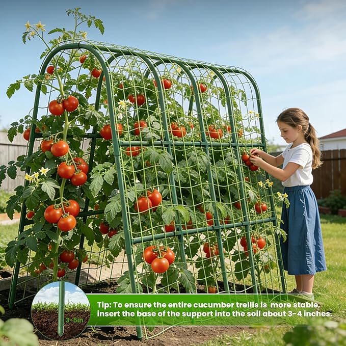 Cucumber Trellis for Raised Bed, U-Shape Garden Trellis for Climbing Plants Outdoor, Metal Arch Vegetables Trellis, Plant Support for Grape Vine Beans Squash Peas Flower