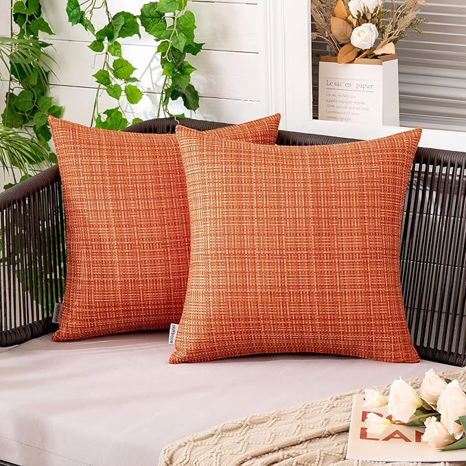 MIULEE Outdoor Waterproof Throw Pillow Covers Decorative Farmhouse Water Resistant Cushion Covers for Tent Patio Garden Couch Sofa Pack of 2, 20x20 Inch Orange