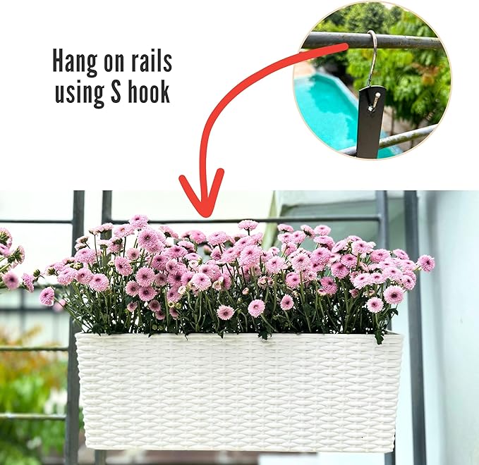 LaLaGreen Window Boxes Planters (20 Inch, 4 Pack) Outdoor Wall Hanging Flower Box with Bracket, Vertical Wall Mounted Self Watering White Rectangular Plant Container Modern Garden Herb Kitchen Indoor