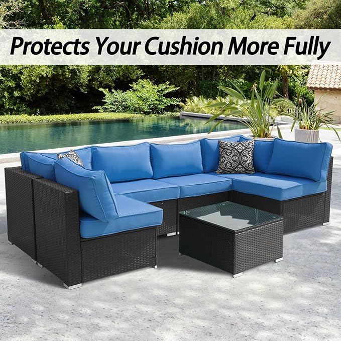14Pcs Patio Cushion Covers Replacement Splashproof UV-Resistant Inelastic Covers with Zippers, Max Compatible 25.6x25.6x4inch Patio Cushion, for 7 Pcs Outdoor Patio Furniture Sets