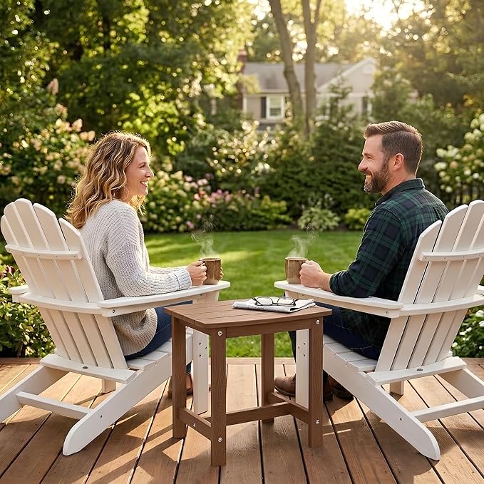 Y&M Outdoor Side Table, HIPS Adirondack Small Single Table, Waterproof Square Outside Table, Balcony Modern End Tables for Patio, Pool, Beach, Porch, Deck, Indoor or Outdoor Use, Brown