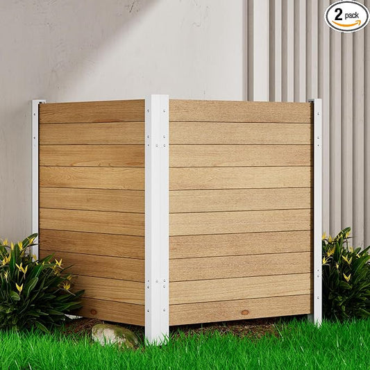 Outdoor Privacy Fence 2P-38''W x 42''H Wood Fence Privacy Screen No Dig Fence Panels, Fencing for Garden Patio Pool Equipment Enclosure Trash Bin Air Conditioner, Privacy Fence Panels Horizontal,White