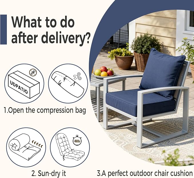 Art Leon Patio Chair Cushions - Outdoor Deep Seat Cushion 24 x 24 30D High Density Foam Waterproof Outdoor Seat Cushion with Non-Slip Backing Patio Cushions for Patio Furniture Garden Bench Navy Blue