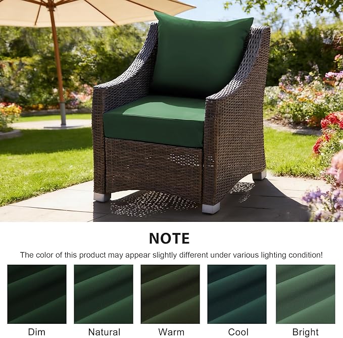Outdoor Deep Seat Cushion Set, 24x24 Inch Water-Resistant & Fade-Resistant Outdoor Chair Cushions, Patio Furniture Cushions with Removable Cover for Patio Chair, Sofa, Forest Green (Set of 4)