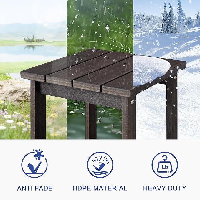 LZRS Square Patio Side Table, Heavy Duty HDPE Outdoor End Table with Wood Texture, Weatherproof Composite Table for Adirondack Chairs, Deck, Pool, Indoor/Outdoor, No Peeling or Cracking(Brown Mixture)