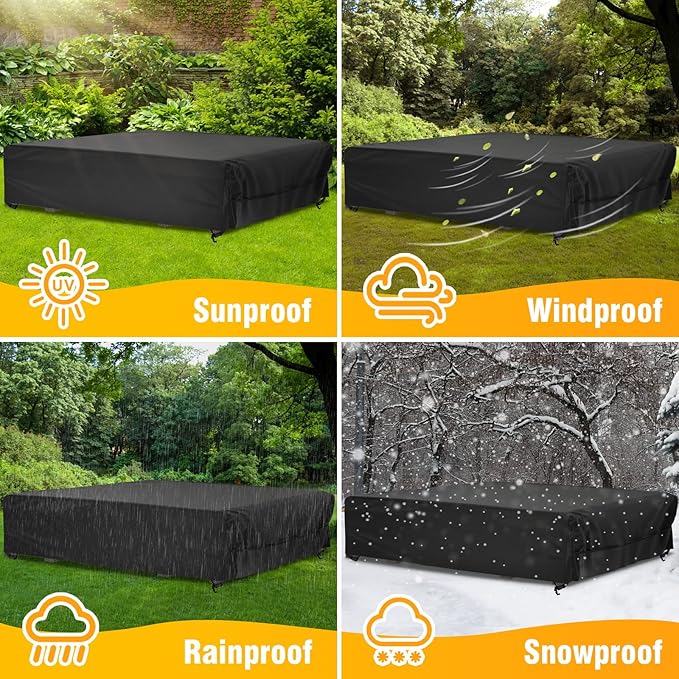 elway Patio Furniture Cover Waterproof Outdoor Sectional Sofa Set Covers, Large 126"Lx126"Wx28"H, All Weather Oxford Tear-Resistant Table Chair Set Cover with Windproof Design, Black