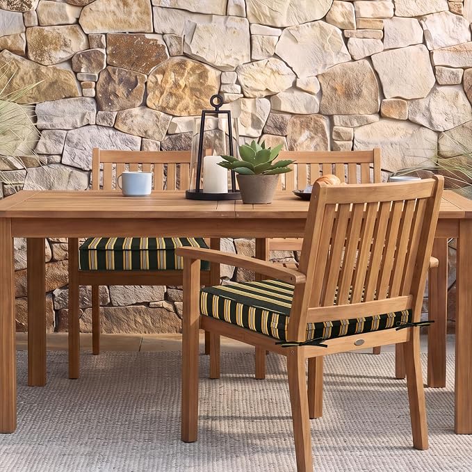 Unimatta Square Corner Seat Cushions, 19" x 19" x 3", Set of 4, Indoor Outdoor Water Repellent Universal Chair Pads with Ties for Patio Furniture, Garden Dining Chairs, Sunset Cabana Stripe