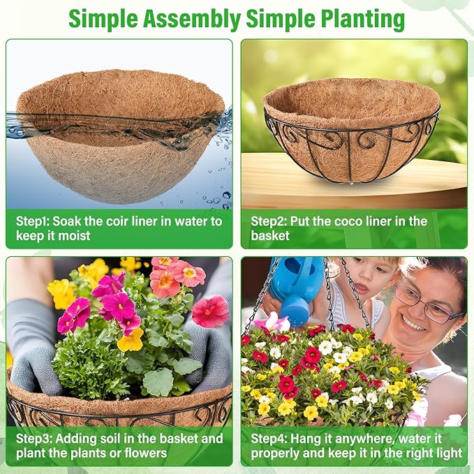 Legigo 2 Pack 12 Inch Metal Hanging Baskets for Plants Outdoor- Round Wire Hanging Planters Basket with Coconut Coir Liner, Hanging Flower Pot for Outdoor Plants Flowers Garden Decorations