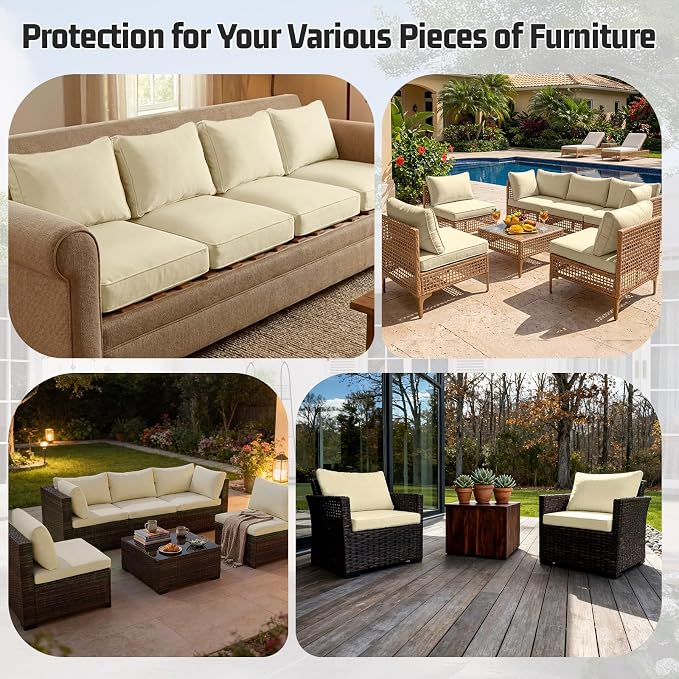 8pcs Outdoor Patio Cushion Covers Replacement, 25.6" Zippered Outdoor Cushion Covers Waterproof, UV Resistant & Washable Patio Furniture Cushion Covers Waterproof for Patio Sectional, Beige