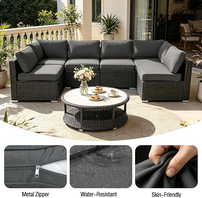 14Pieces Patio Cushion Covers Replacement Outdoor Water-Resistant Couch Covers Splashproof UV-Resistant Furniture Protectors Cushion Sofa Slipcovers Set with Zippers,Cover Only