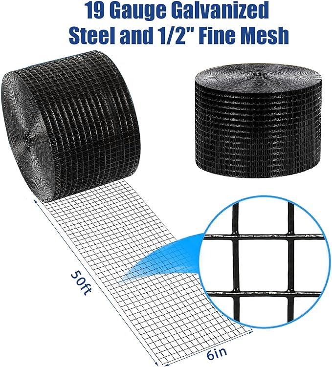 Solar Panel Bird Guard,6in x 50ft Critter Guard for Solar Panels,Pigeon Solar Mesh with 30pcs Clips,Heavy Duty Galvanized Critter Guard,Solar Panel Bird Wire with Cutting Plier,Gloves