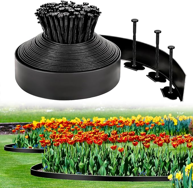 3 Inch x 50FT Garden Edging Border, Plastic Edging for Landscaping with 75pcs Spikes