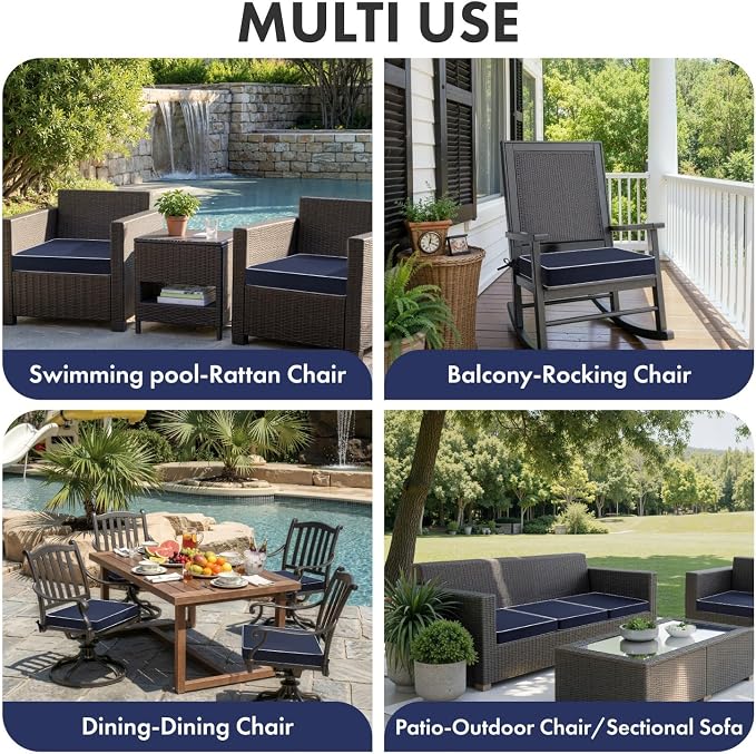 MIULEE Navy Outdoor Chair Cushions Set of 2, 18.5x16x3 Inch Waterproof Patio Seat Cushions for Outdoor Furniture Couch Sofa, 3 Year Color Fastness High Density Foam with Adjustable Ties